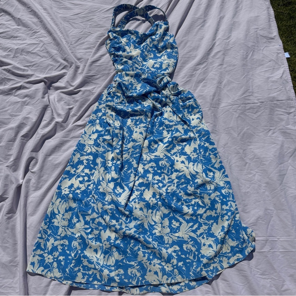 Free The Roses Blue & White Open-Back Maxi Dress - Picture 3 of 6